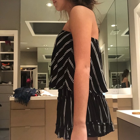 Black and white striped strapless romper - Picture 3 of 4